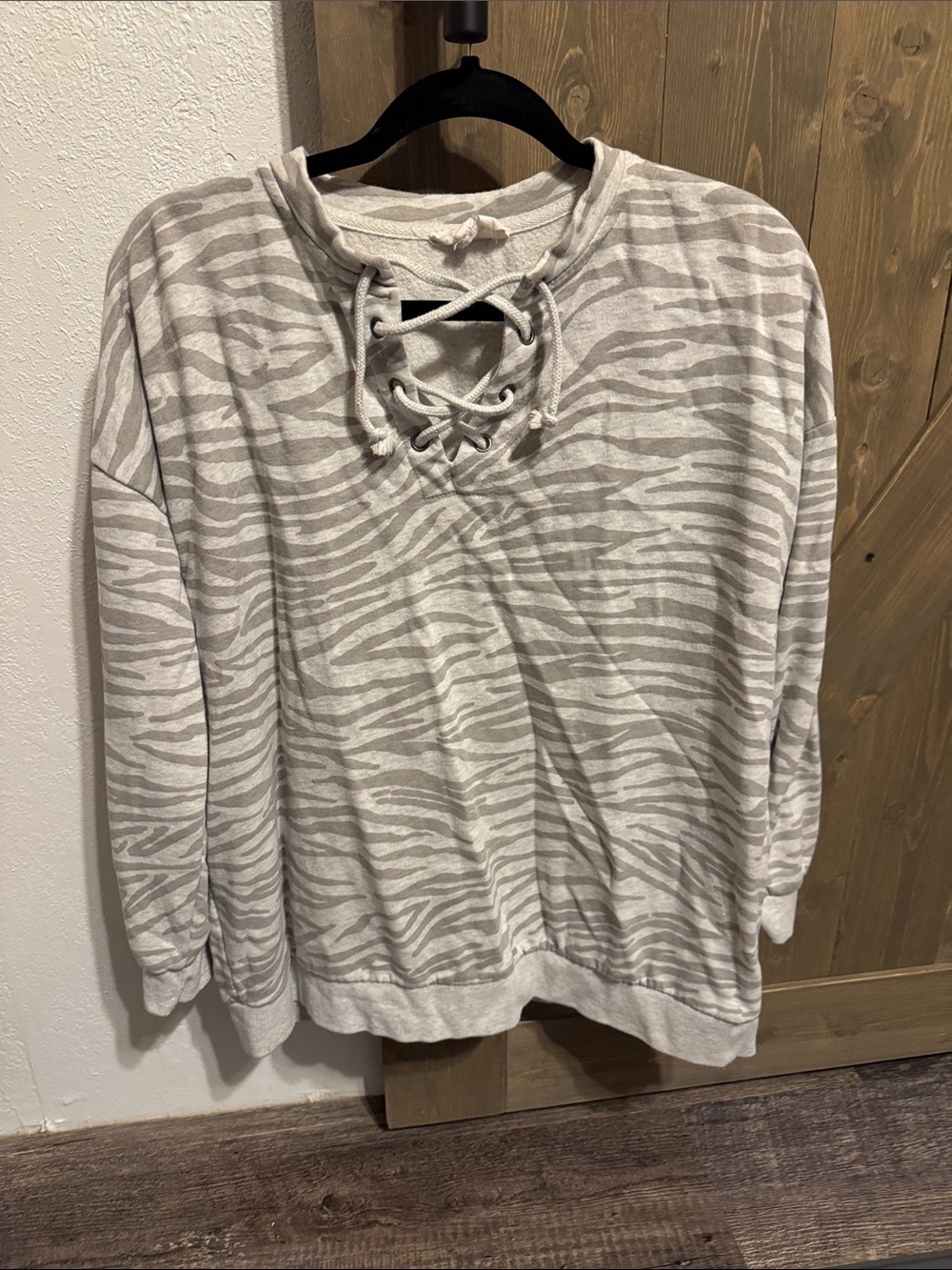 Olive & Oak Light Gray Zebra Lace-Up Sweatshirt